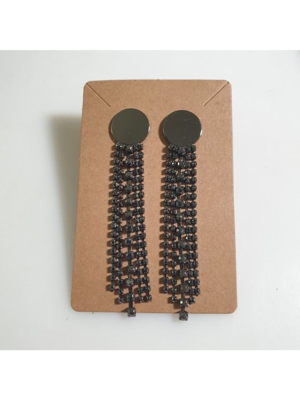 Black Rhinestone Long Dangle Earrings Stud Backs Elegant Lightweight  Jewelry
